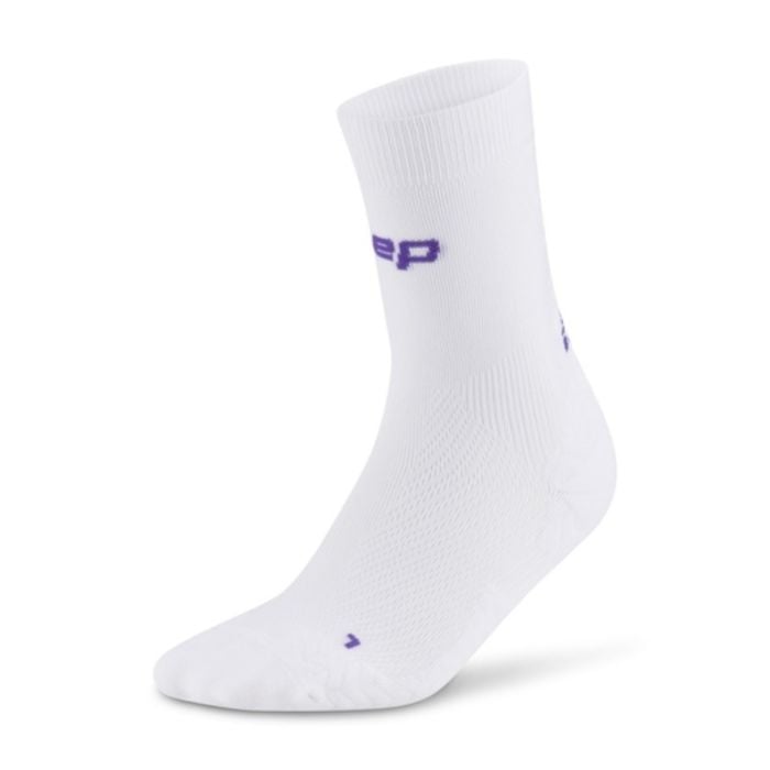 CEP Core Run Ultralight Mid-Cut Compression Socks for Enhanced Running Comfort - White